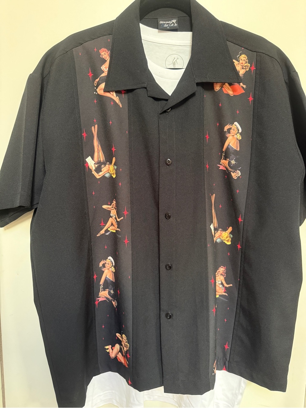 Stacy Adams Black Short-Sleeve Button Shirt with Pinup Stripe Panels